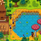 A screenshot of Stardew Valley players fishing in a pond while playing coop.